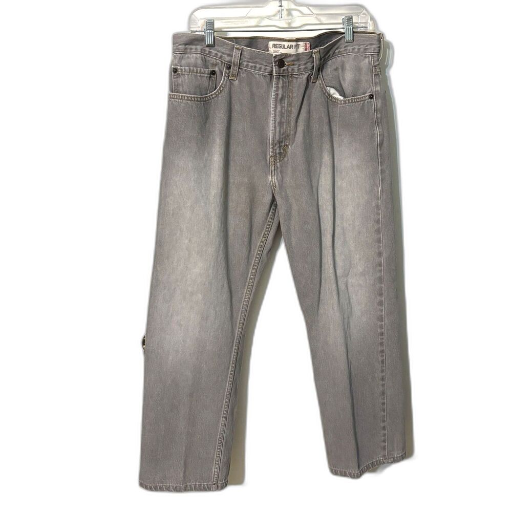 Vintage Levi's 505 Regular Fit Gray Jeans Blank Red Tab 36x30